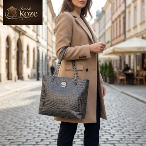 Elegantna velika siva torba od kože Lara