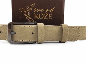 Muški kožni kaiš od prevrnute kože za farmerice i pantalone krem tamniji - Img 2