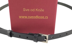 Slim crni ženski kožni kaiš sa kockastom šnalom - Img 4