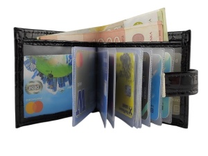 Ženski kožni novčanik za 12 kartica i papirni novac crni kroko - Img 4