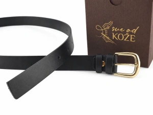 Crni elegantni ženski kožni kaiš sa elegantnom zlatnom kopčom - Img 5
