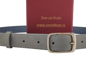 Light sivi ženski kožni kaiš od velura