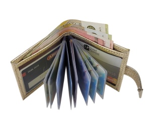 Ženski kožni novčanik za 12 kartica i papirni novac zlatni - Img 2