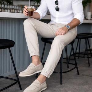 Krem casual mokasine od velura sa eva đonom