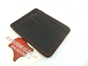 Veliki tamno braon brušeni držač za kartice i novac (Big Dark Brown Brushed Leather Card Holder)