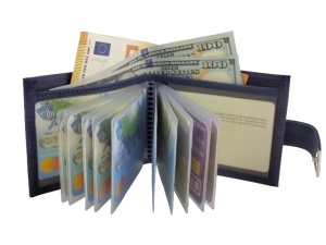 Kožni novčanik za 12 kartica i papirni novac plavi brušeni - Img 6