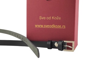 Slim crni ženski kožni kaiš sa kockastom šnalom - Img 2