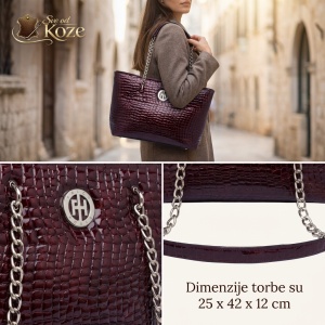 Velika bordo ženska kožna torba Nora - Img 2