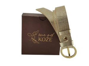 Zlatni elegantni ženski kožni kaiš sa zlatnom okruglom šnalom - Img 5