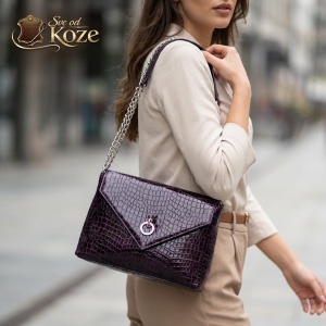 Ljubičasta kroko elegantna ženska kožna torba Bella - Img 1