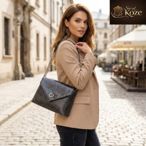 Siva kroko elegantna ženska kožna torba Bella - Img 2