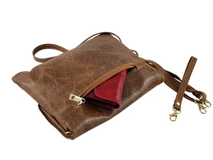 Ženska kožna pismo torbica – Sjajna Vintage svetlo braon - Img 3