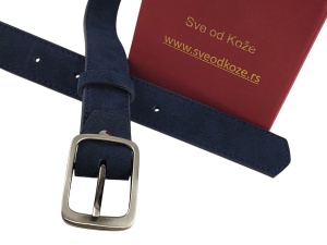 Ženski kaiš od prevrnute kože tamno plavi - Img 5