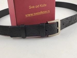 Crni elegantni ženski kožni kaiš sa reljefnim ornamentom - Img 2