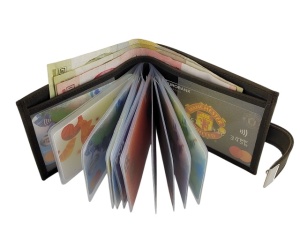 Kožni novčanik za 12 kartica i papirni novac tamno braon brušeni - Img 3