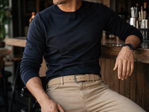 Muški kožni kaiš od prevrnute kože za farmerice i pantalone krem tamniji