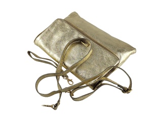 Ženska kožna pismo torbica – Sjajna Vintage zlatna - Img 2