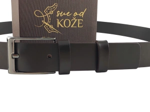 Najtamnije braon muški kožni kaiš za pantalone – prirodna boks koža - Img 4