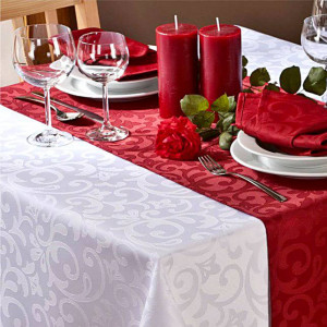 Față de masă rotundă Imperial Damask — bordeaux cu model floral baroc - Img 3