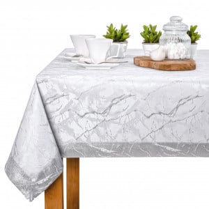 Față de masă teflonată, model marmura, alb-argintiu