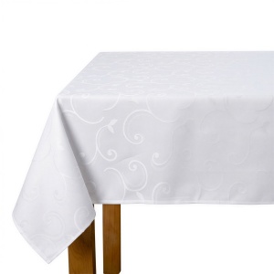 Față de masă dreptunghiulară Jacquard alb sau ivory — motiv floral clasic