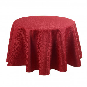 Față de masă rotundă Imperial Damask — bordeaux cu model floral baroc