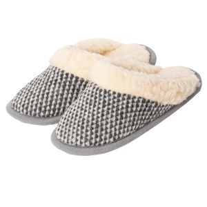 Papuci de casă unisex din lână merinos Luna, cu guler pufos