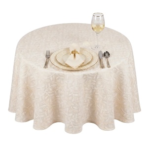 Față de masă rotundă Frunze bej-auriu, teflonată, elegantă