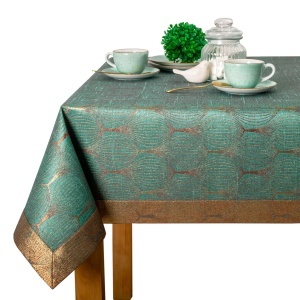 Față de masă teflonată Copper Wave — model geometric turcoaz-verde