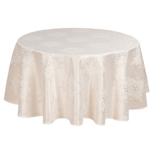 Față de masă rotundă teflonată Champagne Bloom — bej-auriu cu medalioane florale