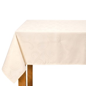 Față de masă dreptunghiulară Jacquard alb sau ivory — motiv floral clasic - Img 2