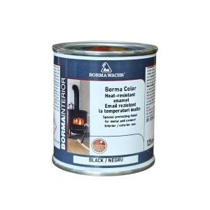 BORMA COLOR - Vopsea pentru metal si ciment rezistenta la temperaturi inalte 125 ml negru - Img 1