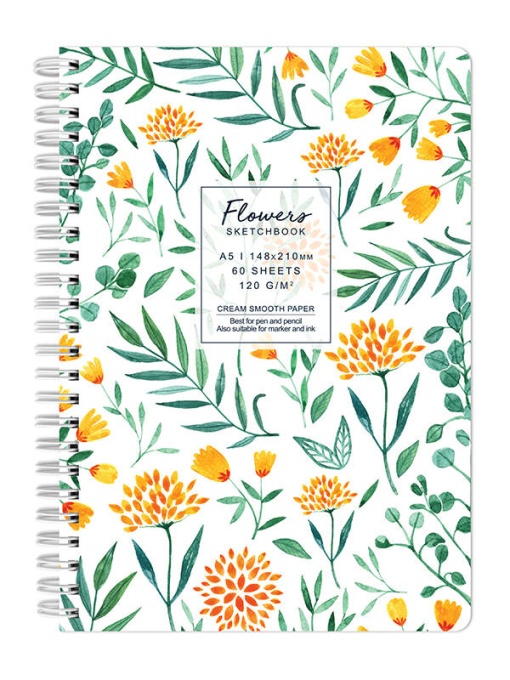 Sketchbook cu spira Flowers alb 120g/mp, 60 file Drasca