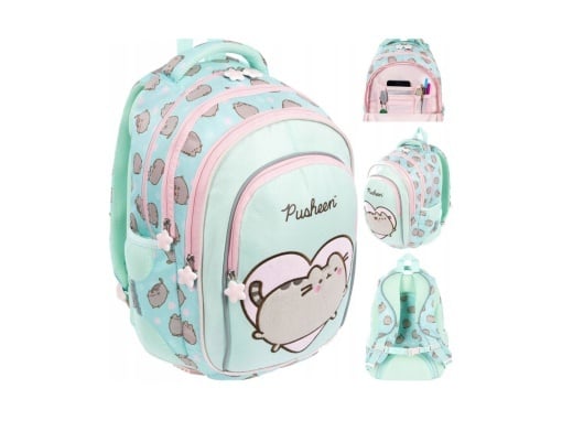 Ghiozdan SM Pushen 40x28x18cm 679445 4 Compartimente Verde/Roz Pastel (Bx6)