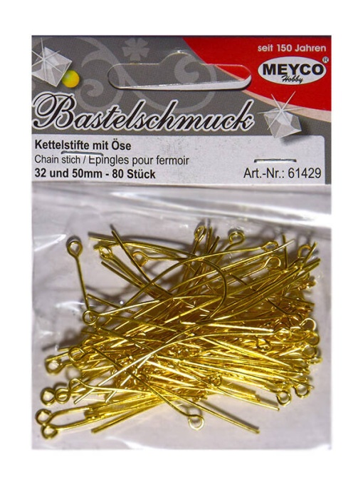 Set 80 ace pentru margelit aurii 35 mm 50 mm Meyco 61429