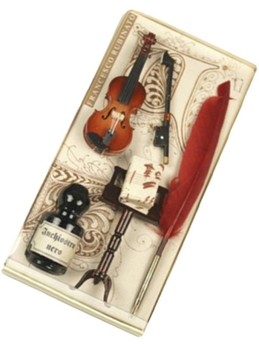 Set caligrafie Mini-toc cu pana si penita, calimara cu tus si macheta completa de vioara Rubinato 7503/A