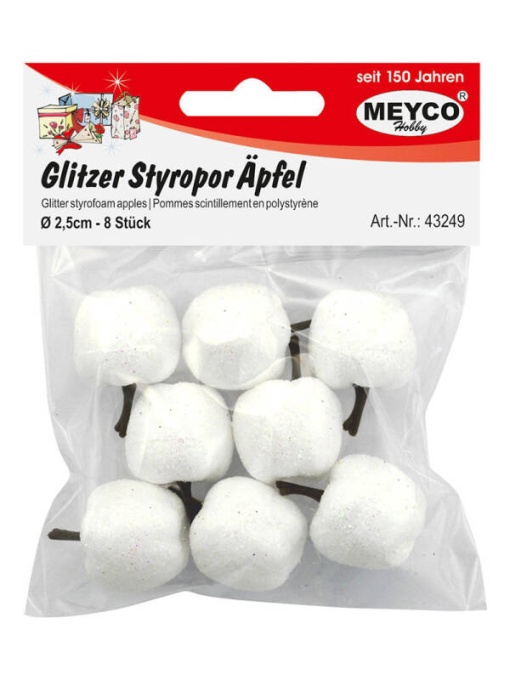 Set mere polistiren cu glitter alb Meyco