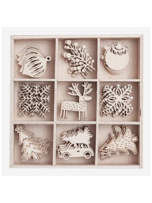 Set 45 ornamente din lemn pentru Craciun 2,5 – 3,5 cm Dp Craft DPDN-097