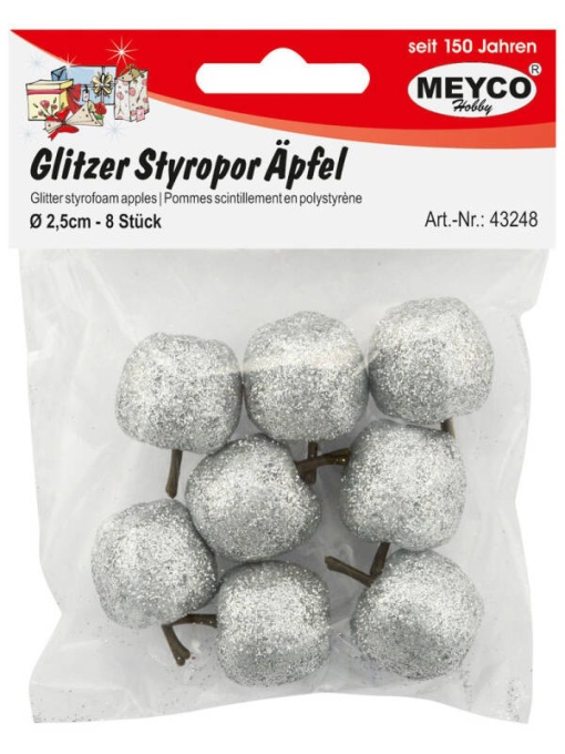 Set mere polistiren cu glitter argintiu Meyco