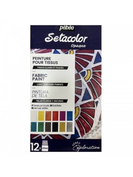 Set 12 x 20ml culori textile Setacolor Opaque Shimmer Exploration Pebeo 757481