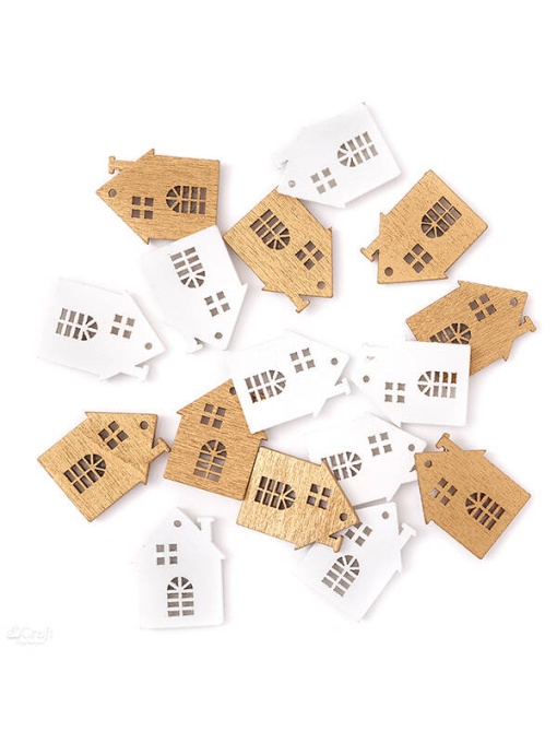 Set 16 casute adezive din lemn, 3 x 2 cm, albe si aurii Dp Craft DPDN-200