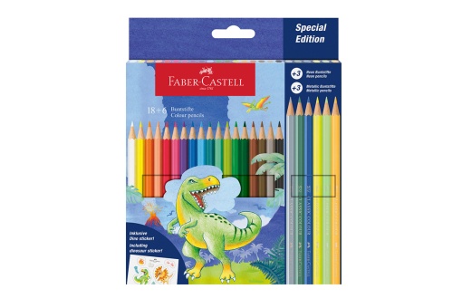 Set Creioane Colorate Faber-Castell 18+6 – Editie Speciala Dinozaur