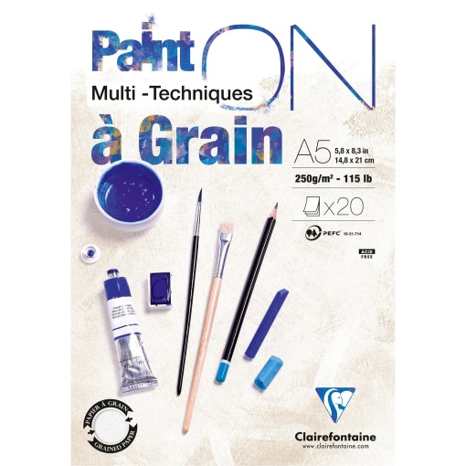 Bloc Mix Media Clairefontaine Paint'ON Grain, 20 file, 250g/mp