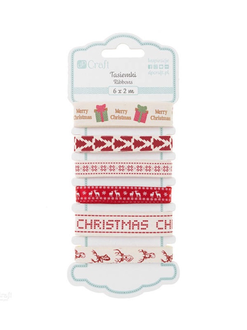 Panglica decorativa din bumbac Craciun stil scandinav, set 6 x 2 m Dp Craft DPTA-081