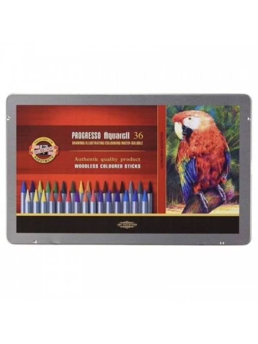 Set 36 creioane acuarela fara corp de lemn Progresso Koh-I-Noor 8785