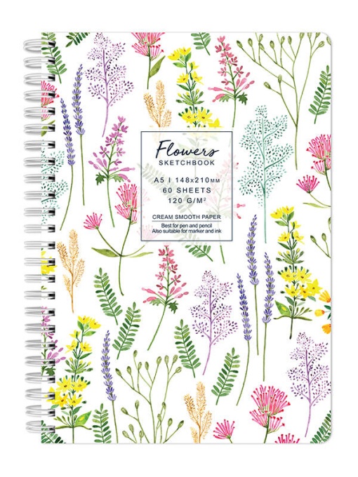 Sketchbook cu spira Flowers plante color 120g/mp, 60 file Drasca