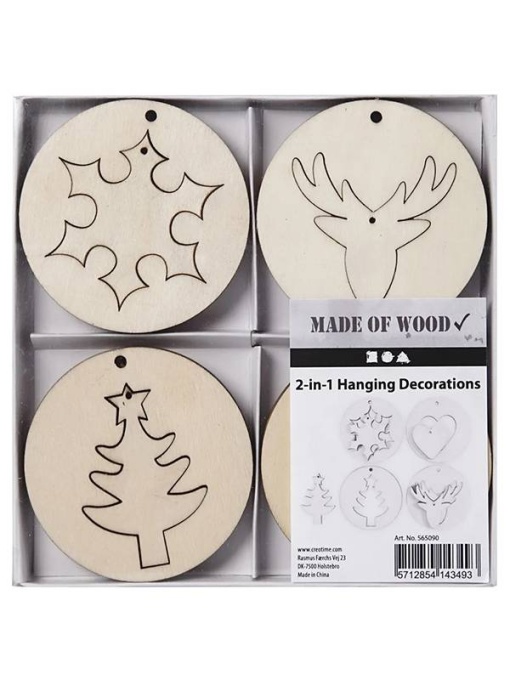 Set 4 oranamente 2-in-1 din lemn, modele de Iarna 7cm Creativ Company 565090