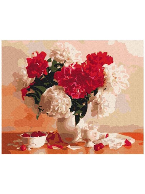 Kit pictura pe numere Red and White Peonies and Cherries 8082
