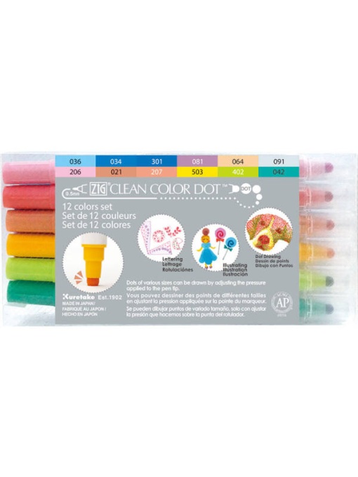 Set 12 markere duble Clean Color Dot Kuretake TC-6100/12V