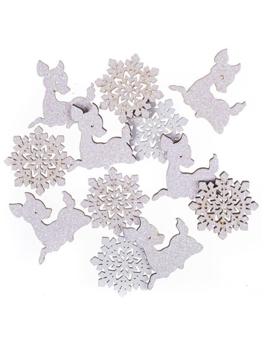Set 12 ornamente adezive din lemn cu glitter Dp Craft DPDN-151